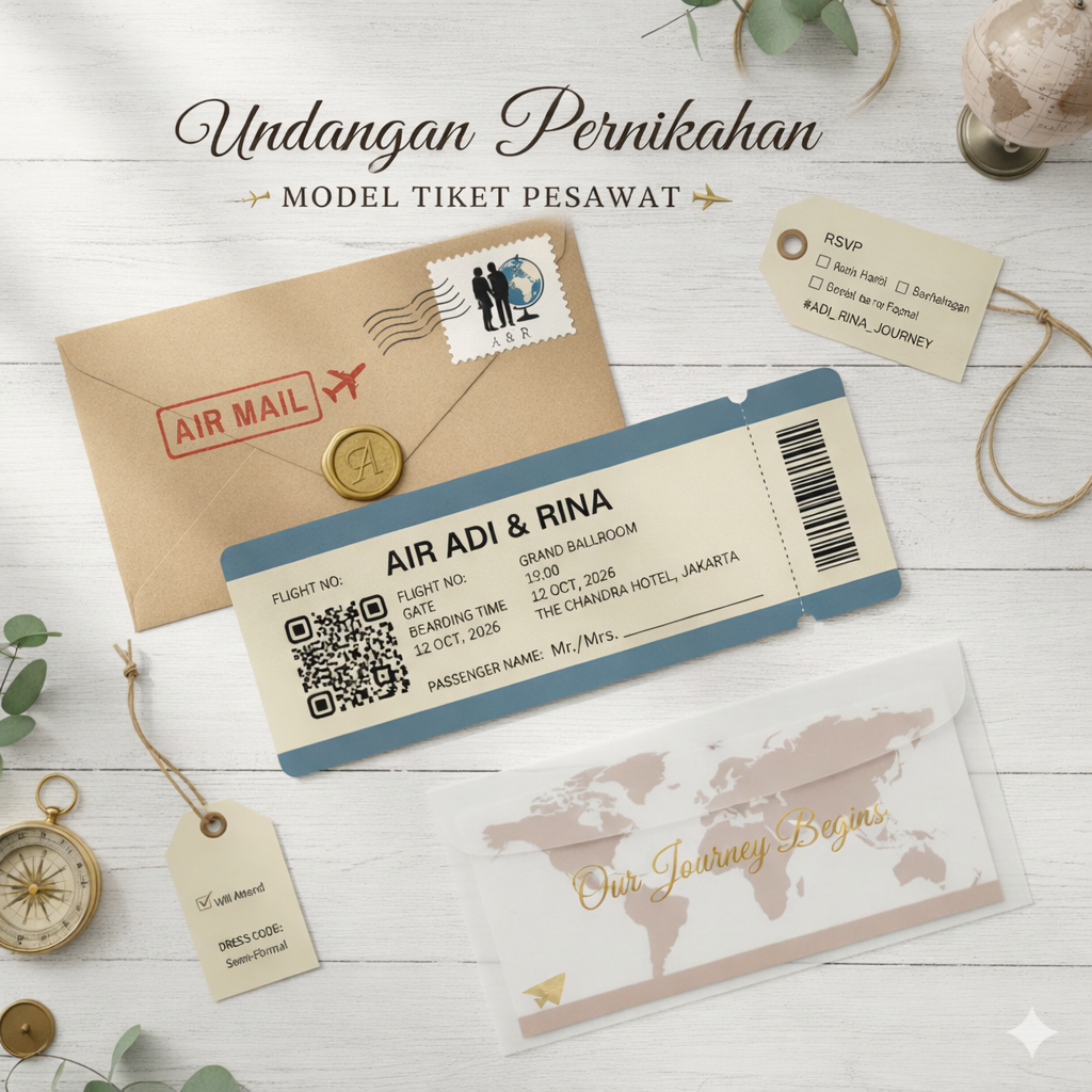 Undangan Pernikahan Model Tiket Pesawat